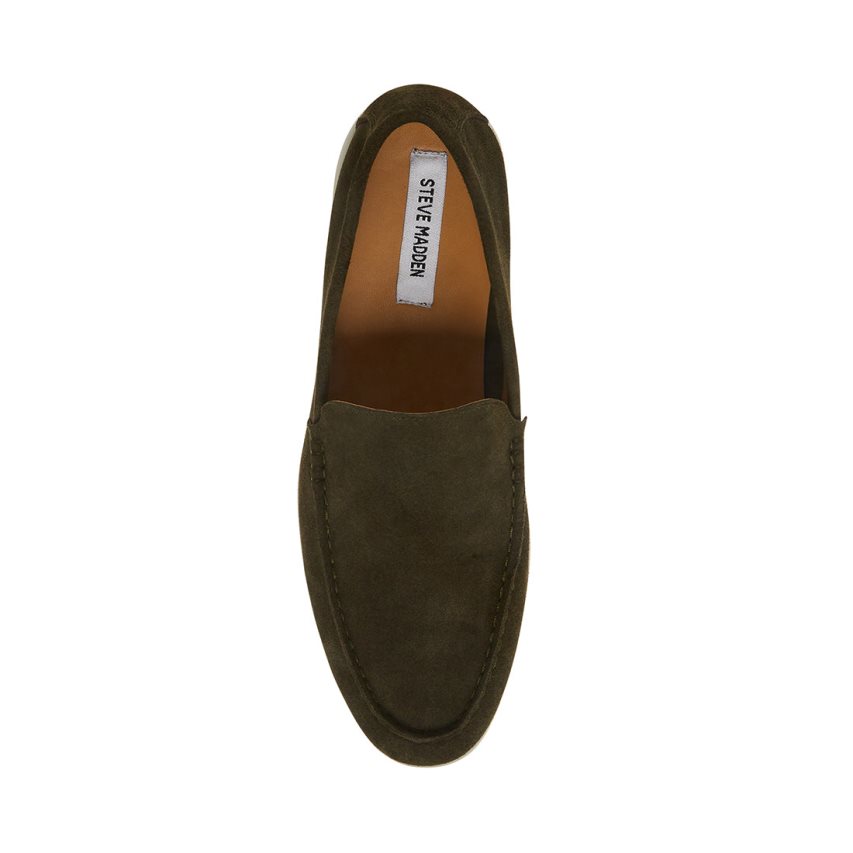 Olive Steve Madden Larken Suede Men's Loafers | PH 5263QWT